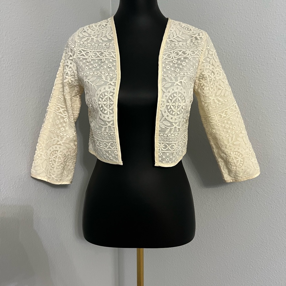 H&M Cream embroidered cropped Blazer jacket XS